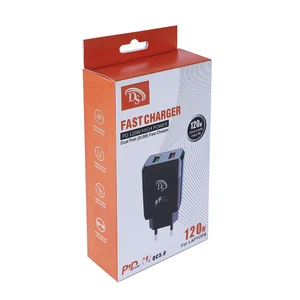 Wholesale Custom Hot Stamping Printing Mobile Fast Charging Data Usb Cable Box with Hanger Black Color Data Cable Packaging Box