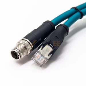 M12 X-Code Male To RJ45 Cable Cat6a 10Gbps S/FTP Shielded Pur Jacket Industrial Ethernet Patch Cord M12 To RJ45 Adapter 5m