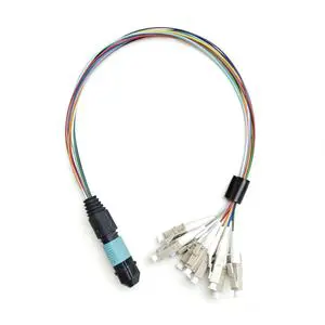 0.9mm 12 Cores Fanout Jumper MPO To LC Patch Cord Cable OM3 OM4 Multi Mode Fiber Optic Pigtail For Data Center