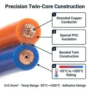-55~200°C Ultra-Wide Temp Self-Adhesive Flat Wire 2X0.5 Copper PVC Stick-On Extreme Environment Industrial Automation LIBIN