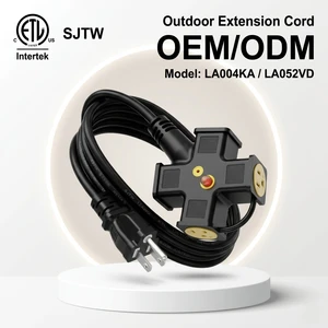 Linsheng ETL Listed 15 Amp 12 Gauge 25FT 4-Outlet Heavy Duty Outdoor Extension Cord With Overload Breaker For Home Appliance