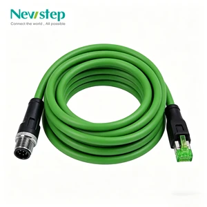 M12 To RJ45 8-Core Ethernet Cable IP67 Metal Lock, Cat6, -40°C To +80°C, Custom Length, Drag Chain