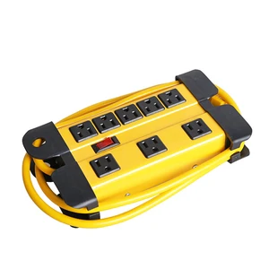 Heavy Duty Metal Power Strip 10 Outlet 15ft Long Cord 2800 Joules Yellow Steel Surge Protector for Construction Site Tools