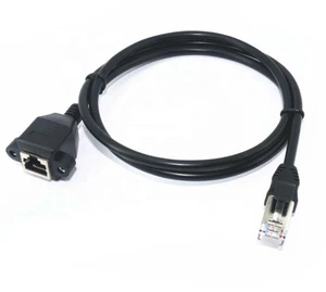 Panel Mount RJ45 Female to Female Extension Power Network Lan Patch Cord Cable with Screw PVC