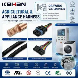 OEM Factory Custom Wire Harness Pure Copper Conductor PTFE/PVC/Nylon IP68 Rated for Electric Agricultural Home Appliance Use