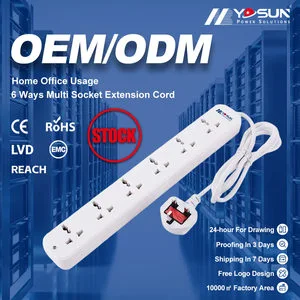 10A 250V UK Plug 6 Way Multi Socket Extension Cord Lead Universal Socket Power Strip With Power ON/OFF Indicator For Home Office