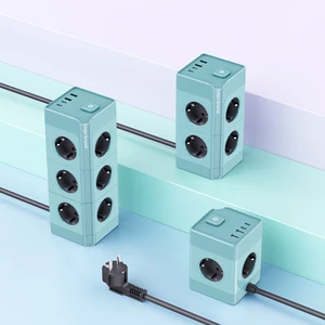 NEW Product Rohs CE KC Socket 4/8/12 Outlets Extension Sockets Multiple 2m Power Cord Power Strip EU With 2 USB-A And 2 USB-C