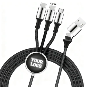 Custom Logo Promotional Data Cable Gift 1.2m Nylon Braided 3 2 Dual Input USB Type C Pure Copper LED Charging Cable