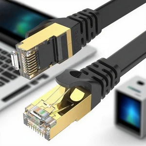 Heavy-Duty Triple-Shielded Flat Outdoor Ethernet Cable 30ft UV/Waterproof SFTP Data Cable Extender Cat7 LAN Cord for Networking