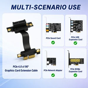 Shielded PCIe 4.0 X1 Riser Cable 90 Degree Right Angle Extension Cord 16Gbps High Speed Flexible Vertical Mount Network Card