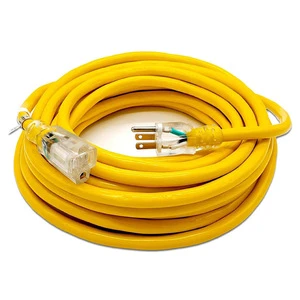 Industrial Equipment Power Cord Extension Yellow Outdoor Heavy-Duty 25ft/50ft/75ft/100ft Male IEC and Female End Type