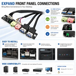 Front Panel I/O Board 2 Port USB 3.0 HD Audio Power Switch Extension Cable PVC Jacket ATX Industrial PC Server NAS DIY Case