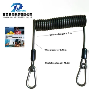 Manufacturer Elastic Coiled Spiral PVC Coated Black Tool Lanyard Spring Coil Wire Rope Safety Cable For Fishing Rod