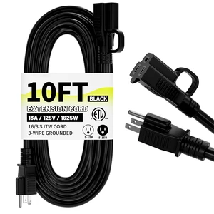 ETL Listed 16/3 SJTW 13A 10FT Three Prong Nema 5-15p To 5-15R IP65 Black Heavy Duty Extension Cord 10ft Indoor/Outdoor