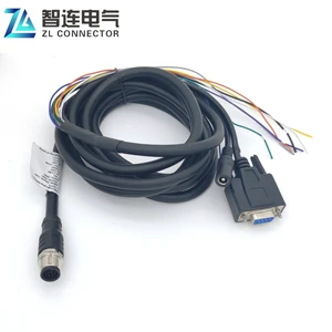 Customize Industrial Camera Harness Db9 Rs232 Connector M12 12pins Straight Sensor Cable IP67/IP68 Waterproof Gold-Plated
