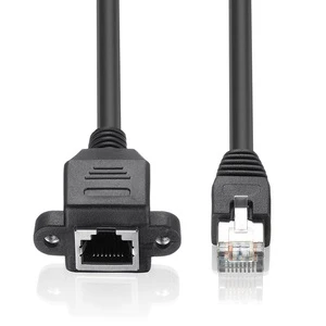 Cat 5 RJ45 Male to Female Ethernet LAN Network Extension Cable With Screw Panel Mount