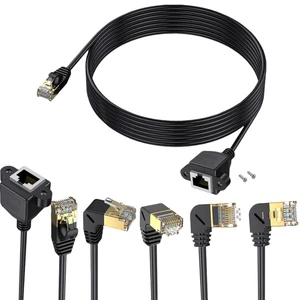 G-karve CAT8 Network Patch Cord 10 Gigabit 8 RJ45 Male-to-Female 90-Degree Ears Screw-Mountable Ethernet Cable Extender