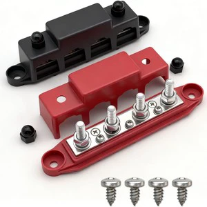 4 Way Power Distribution Block With Cover Insulated Battery Terminal Connector Pair Positive Negative Vehicle Trailer Tool