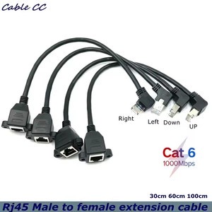 Gigabit Ethernet Elbow 90° Network Cable RJ45 Male to Female Screw Hole Extension Cable for Broadband Computer Router CAT6 30cm
