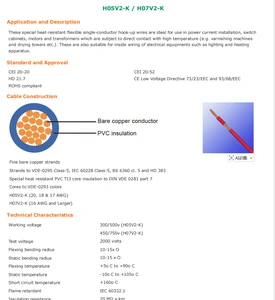 LANYUE H05V2-K/H07V2-K/H05V2-U/H07V2-U/H05V2-R/H07V2-R Heat-Resistant Flexible Single-Conductor Hook-Up Wires (Copper