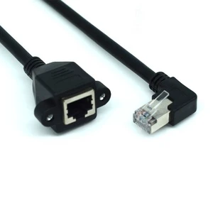 L shaped right angle optional RJ45 male female with M3 nut panel mount cat5e ethernet extension cable