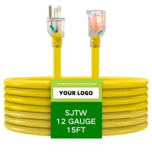 SJTW 8/10/12 AWG PVC Material IP20 Rated Outdoor Extension Cord NEMA Female End 15A 20m Cable Length For Home Appliance Use