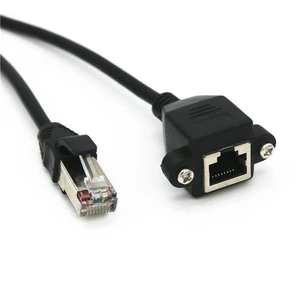 Cat6 Screw Panel Mount Ethernet Network Extension Cable RJ45 Male Female PVC Jacket Audio Video Ears for Fixing for Computer Use