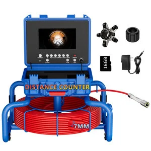 7mm Cable Sewer Pipe Inspection Camera with Meter Counter and Self-Leveling 512HZ Transmitter 7inch 50M Video Endoscope