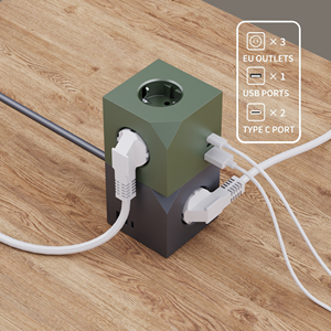 GS Modern EU Cube Power Strip With 3 Outlets 2 USB A Ports Europe Standard Electrical Multi Plug Socket PD20W Extension Socket