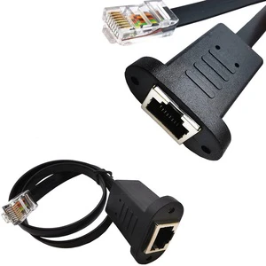 Flat Cat5 RJ45 Ethernet Network Extension Cable Male Female RJ45 Panel Mount Customizable Length Black Bare Copper+PVC 28Awg