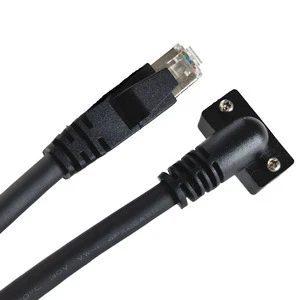 OEM 1M /2M/3M RJ45 male to Down Angle RJ45 8P8C Cat6 SFTP High Shielded Gigabit Ethernet Industrial Camera Cable with Screw Lock