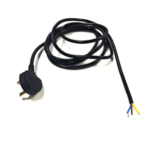 Heavy Duty 3 Core 1.5mm2 Power Cord with UK Plug & Stripped Wire Ends for Computers Power Stations Electrical Equipment