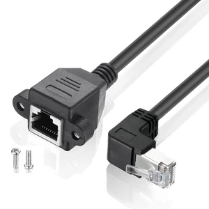 Bochara 90degree Cat 6 RJ45 Male to Female Ethernet LAN Network Extension Cable Shielded With Screws Panel Mount 30cm 60cm 1m