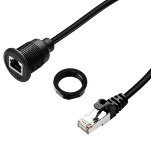 Round RJ45 Cat6 Male to Female Panel Mount Ethernet Cable Threaded Nut for Automotive and Industrial Network Connection