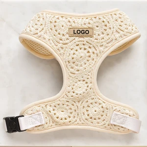 Festival Crochet Adjustable Neck Harness Custom Luxury Puppy Adjustable Breathable Padded No Pull Dog Harness Set