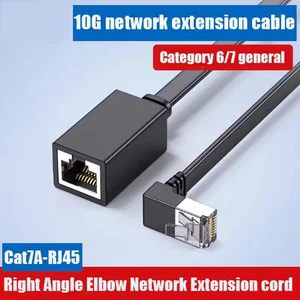 CAT7 RJ45 Elbow/flat 10G Network Cable Category 7 Male to Female Extension Cable 90 Degree Category 6E Router TV Network Cable