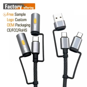 Custom USB C Cable Manufacturer 6-in-1 PD 240W Type-C USB 1.2M Outdoor Charging Cord Torch Flashlight Lamp Camera Data Cables