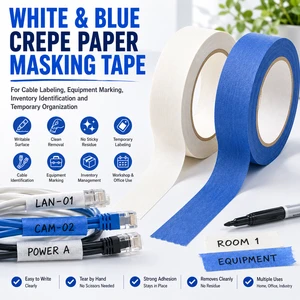 Acrylic Single Crepe Paper Masking Tape for Industrial Cable Labeling Equipment Marking Inventory Identification Temporary
