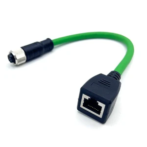 Customized M12 RJ45 Female Connector Gigabit Extension Network Cable 4-Core D-Coded Model RJ0034