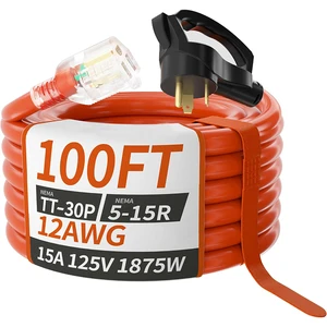 ETL Listed 50/100FT NEMA TT-30P/NEMA 5-15R Heavy Duty Outdoor Home Appliance Electrical Adapter Grip Handle Cord Extension