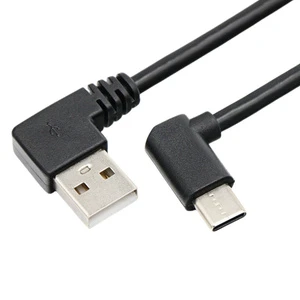 Custom Cable Factory USB2.0 Left Angle AM to Type C Male Angle Charging Cable with PVC Jacket and Coaxial Support