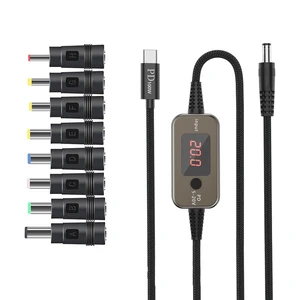 USB C to DC PD Trigger Cable 5V-20V Adjustable Voltage, Universal Barrel Jack Tips for Laptop Router CCTV Camera