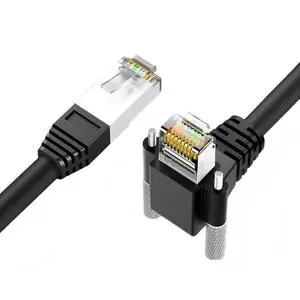 GigE Vision CAT6A Shielded Cable Lockable Right Angle RJ45 to RJ45, Industrial Ethernet Cord for Machine Vision Camera