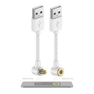 Custom Charging Cable Customized Magnet Pogo Pin 10mm Right Angle 90 Degree to USB a Type Magnetic Cord Cable White Braided Wire