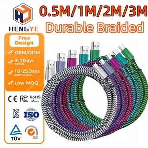 Custom Long Usb-c Data Cables Premium Nylon 1M 3.3FT 2A 3A 3 Meter 2m Usb c Fast Charging Braided Type c Cable for Mobile Phones