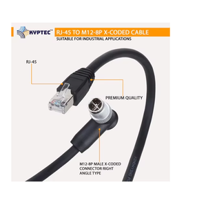 Industrial Ethernet Camera Cable RJ45 to M12 8P X Coded Right Angle Male Connector for Vision Systems and Automation