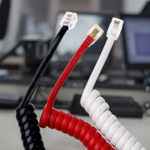 2m Length 30AWG 4P4C 4-Core Spiral Telephone Wire Cable RJ9 RJ11 UTP Shield PVC Jacket Pure Copper Communication Cables