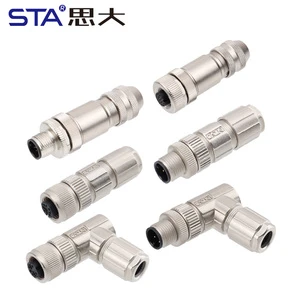 M12 Aviation Plug Metal Straight 90 Degree Right Angled Assembled Solder 2 3 4 5 6 8 12 17 Pin Male Female Waterproof Connector