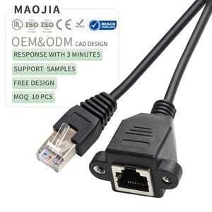 RJ45 Male to Female Shielded Compatibility Cat5e Cat5 Cat 6 Ethernet Network Screw Panel Mount Extension Black Network Cable