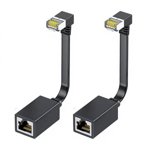 Cat7 7-Conductor Right Angle Ethernet Extension Cables Flat 15cm/6inch 90 Degree LAN Network Patch Cord Male/Female